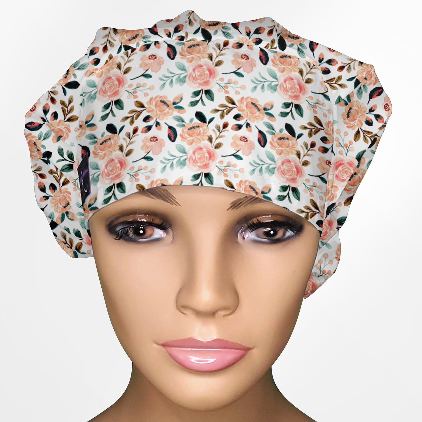 Coral Florals Bouffant Scrub Cap