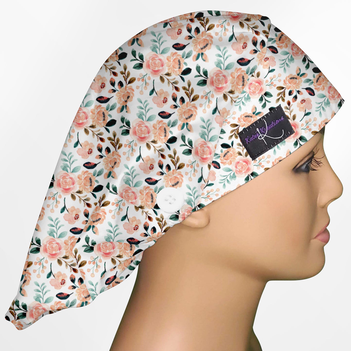 Coral Florals Bouffant Scrub Cap