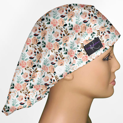 Coral Florals Bouffant Scrub Cap
