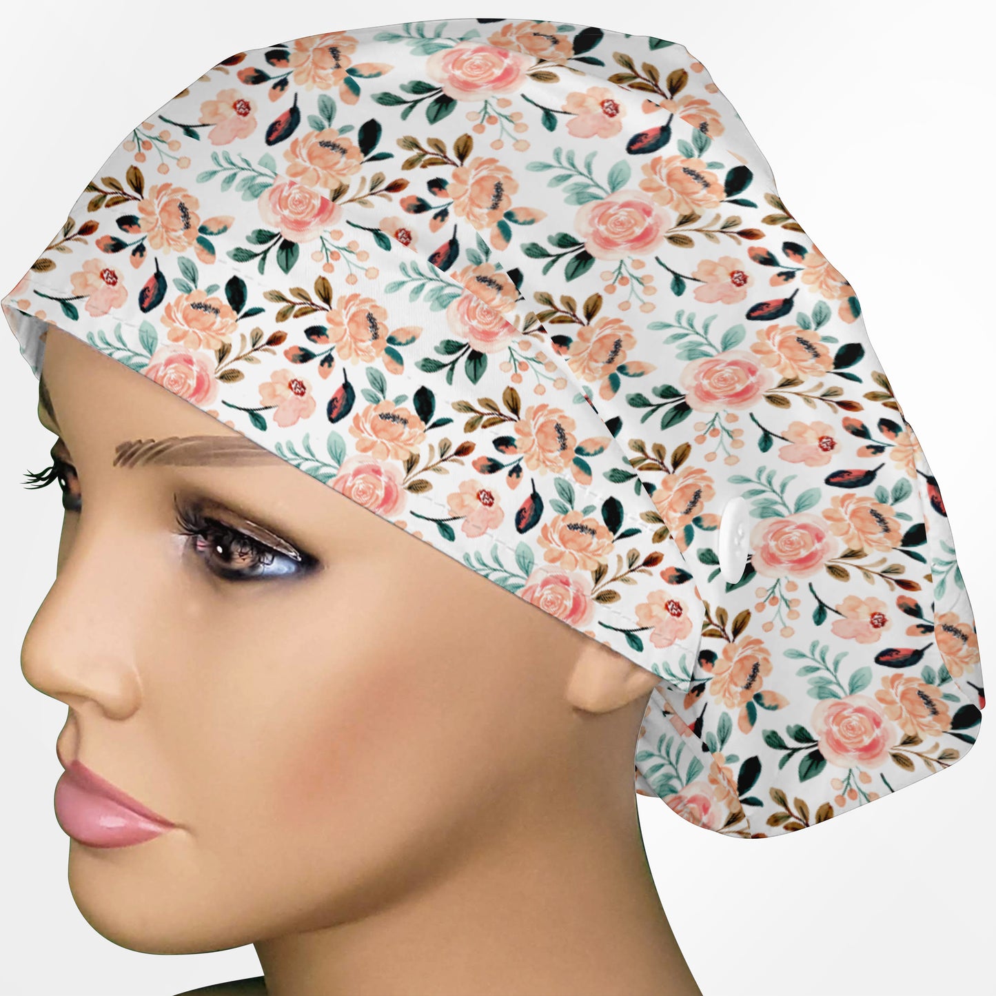 Coral Florals Euro Scrub Cap