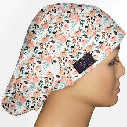 Coral Florals Euro Scrub Cap