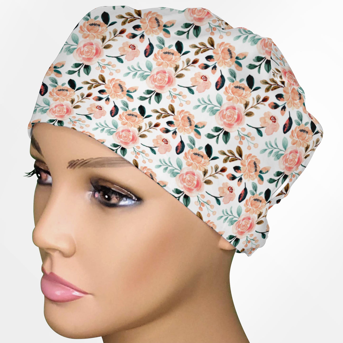 Coral Florals Low-Tie Surgeon Scrub Cap