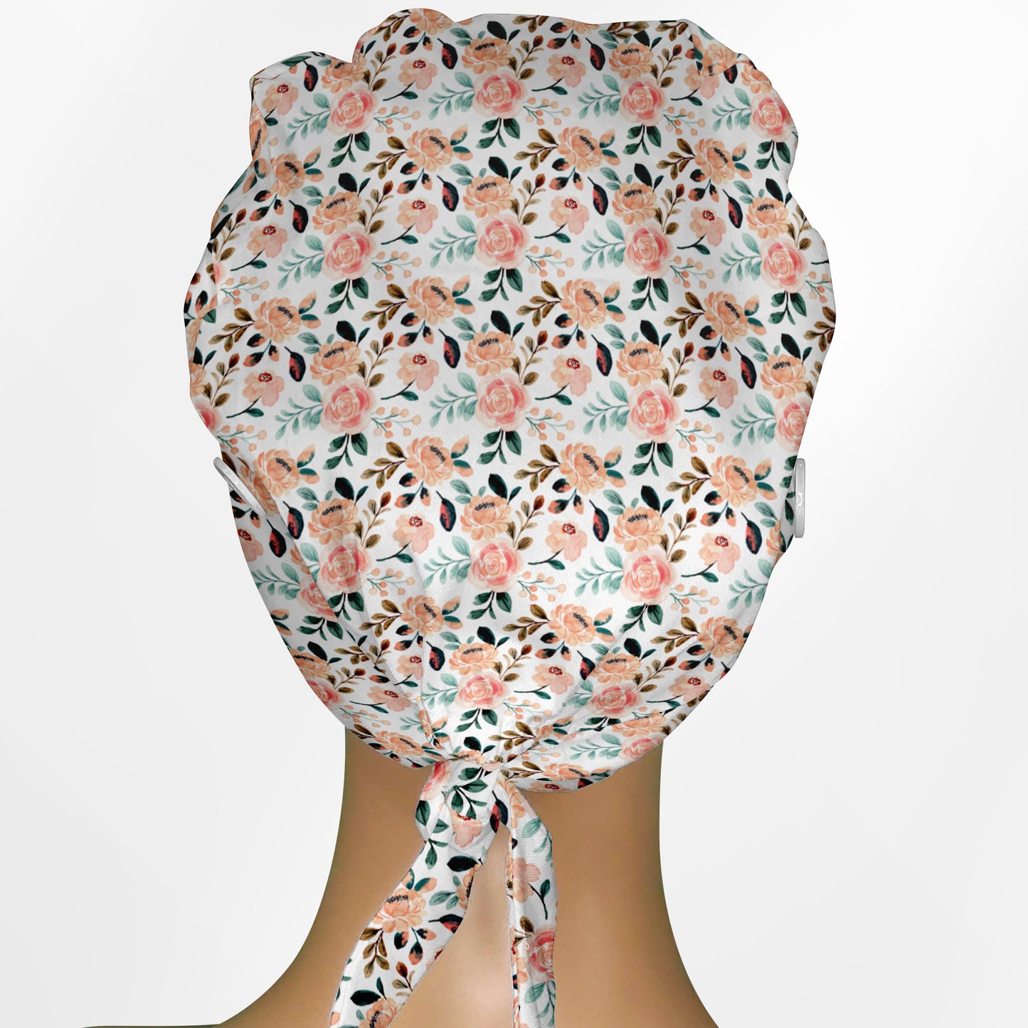 Coral Florals Low-Tie Surgeon Scrub Cap