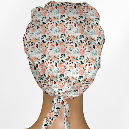Coral Florals Low-Tie Surgeon Scrub Cap