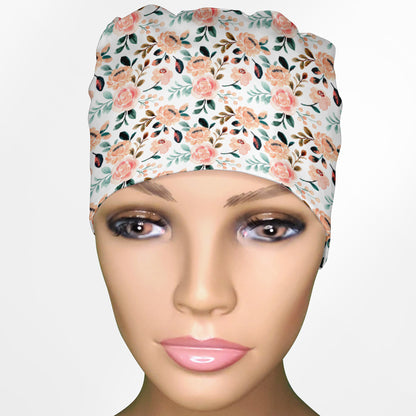 Coral Florals Low-Tie Surgeon Scrub Cap