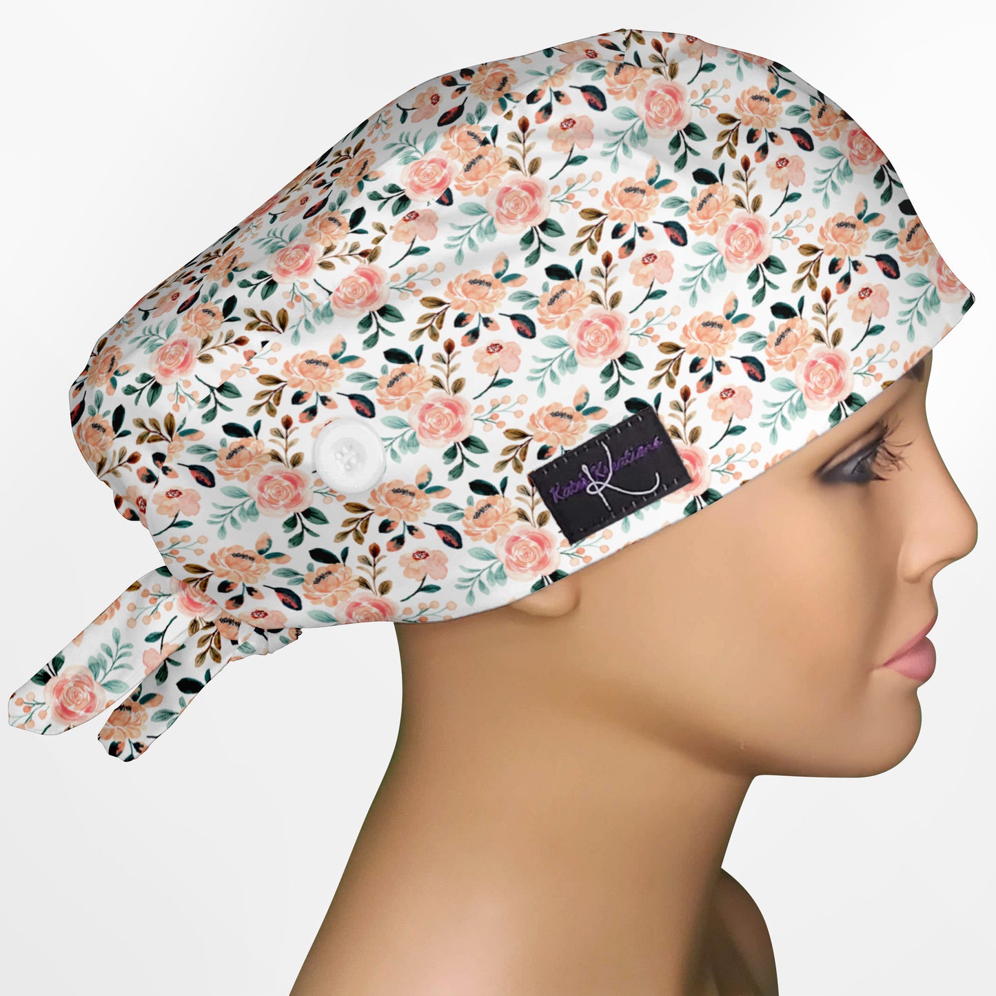 Coral Florals Low-Tie Surgeon Scrub Cap