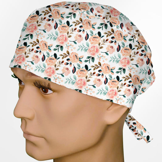 Coral Florals Surgeon Scrub Cap