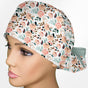 Coral Florals Ponytail Scrub Cap