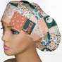 Coral Floral Patch Work Bouffant Scrub Cap