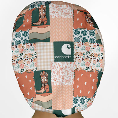 Coral Floral Patch Work Euro Scrub Cap