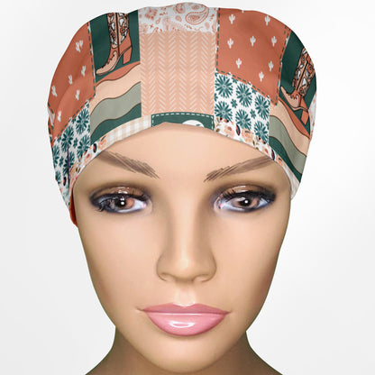 Coral Floral Patch Work Euro Scrub Cap