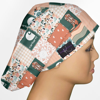 Coral Floral Patch Work Euro Scrub Cap