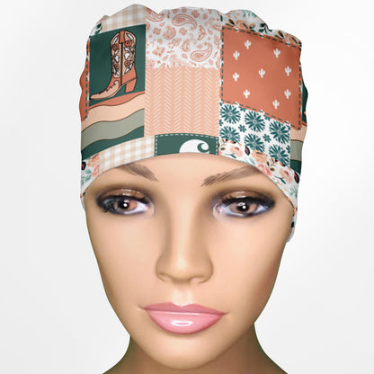 Coral Floral Patch Work Low-Tie Surgeon Scrub Cap
