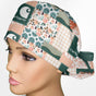 Coral Floral Patch Work Ponytail Scrub Cap