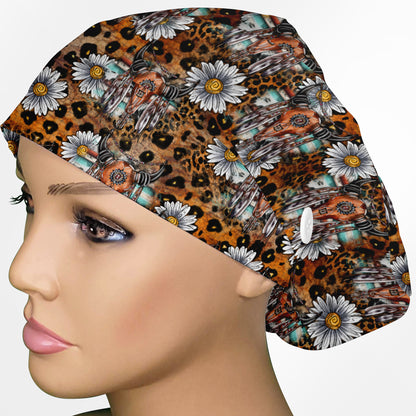 Cow Skull Leopard Euro Scrub Cap