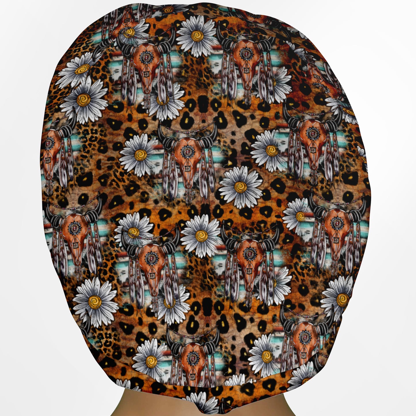 Cow Skull Leopard Euro Scrub Cap