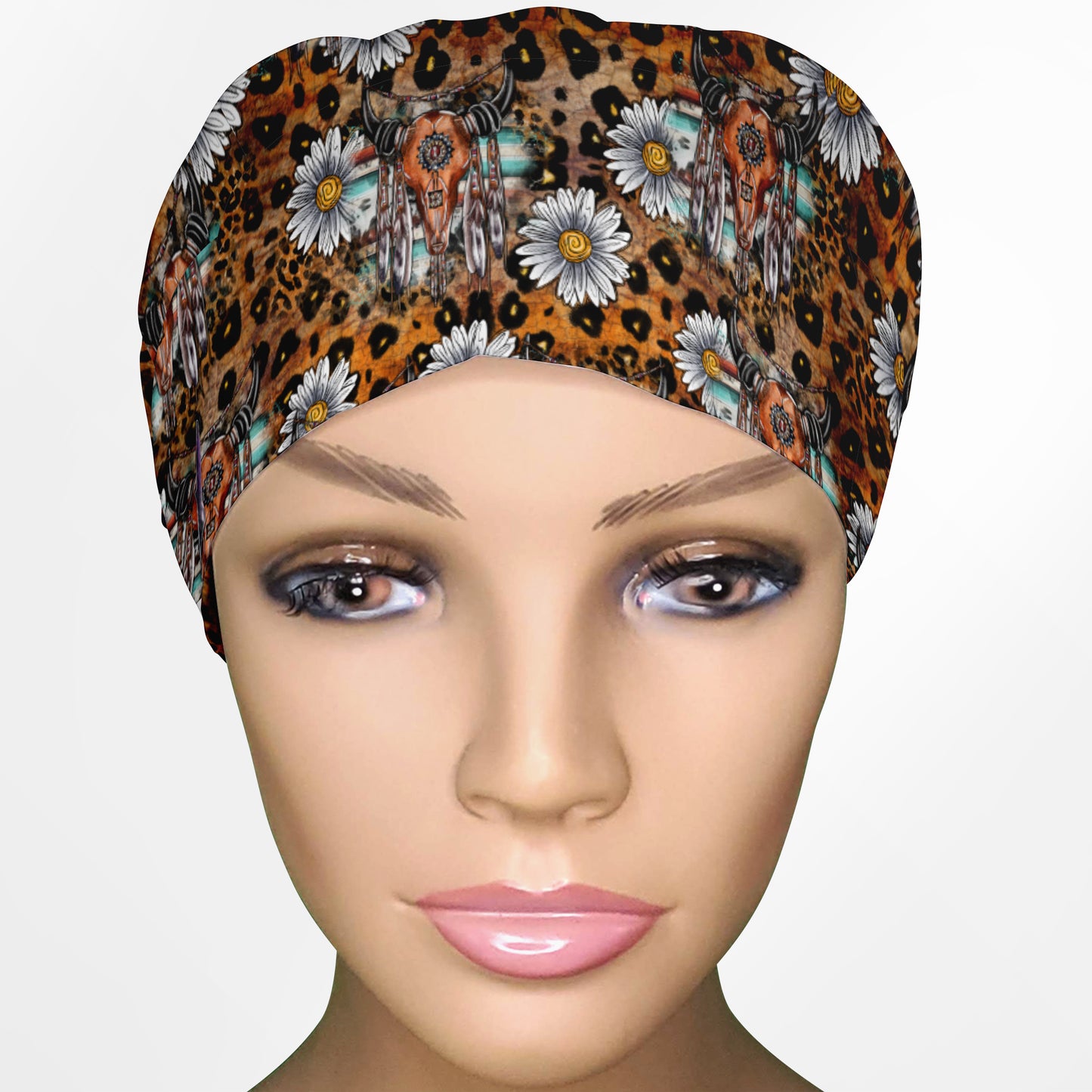 Cow Skull Leopard Euro Scrub Cap