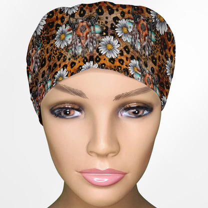 Cow Skull Leopard Euro Scrub Cap