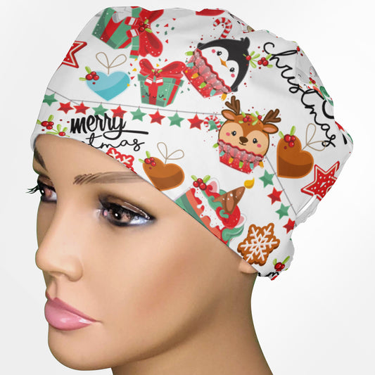 Cute Christmas Low-Tie Surgeon Scrub Cap