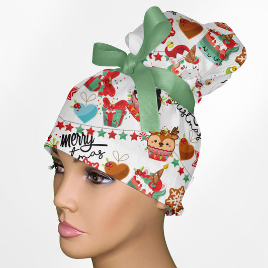 Cute Christmas High Bun Ponytail Scrub Cap