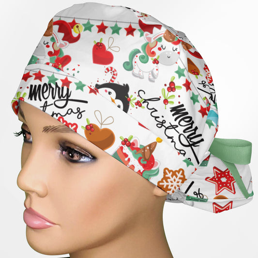Cute Christmas Ponytail Scrub Cap