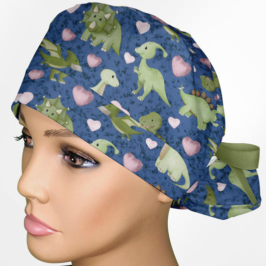 Cute Dino Ponytail Scrub Cap