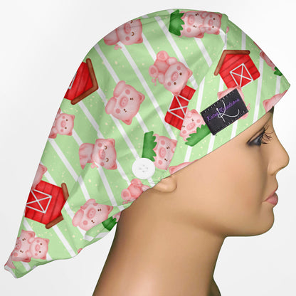 Cute Farm Piggies Bouffant Scrub Cap