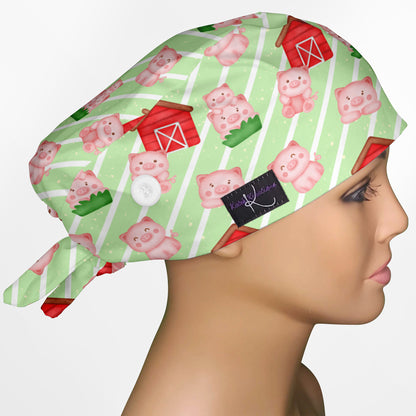 Cute Farm Piggies Low-Tie Surgeon Scrub Cap