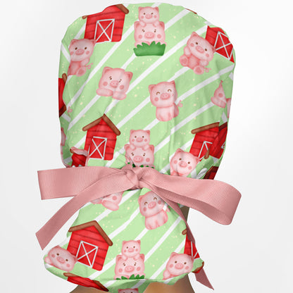 Cute Farm Piggies Ponytail Scrub Cap