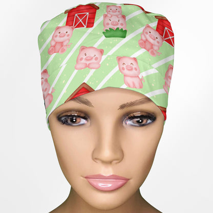 Cute Farm Piggies Ponytail Scrub Cap