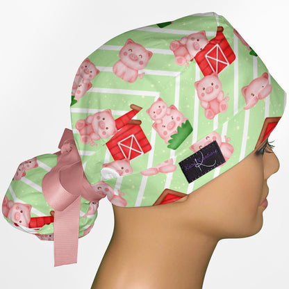 Cute Farm Piggies Ponytail Scrub Cap