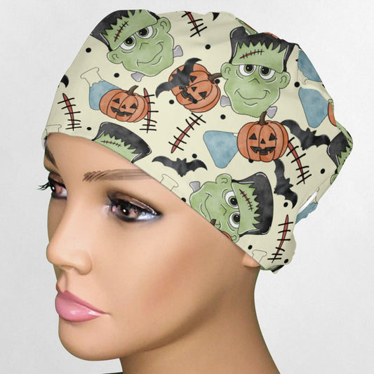 Cute Frankenstein Low-Tie Surgeon Scrub Cap