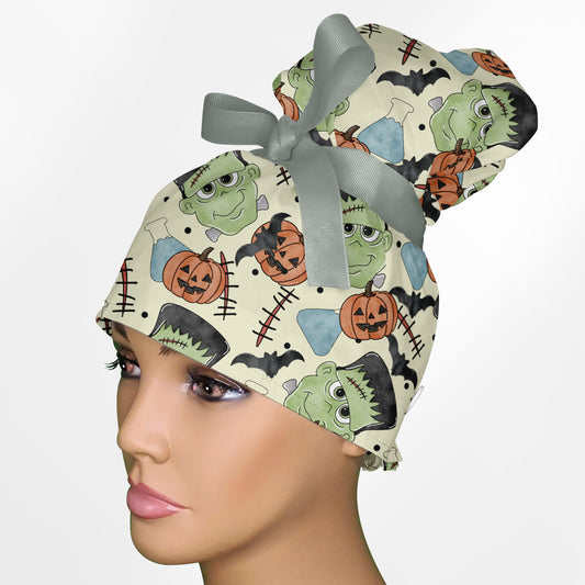 Cute Frankenstein High Bun Ponytail Scrub Cap
