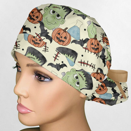 Cute Frankenstein Ponytail Scrub Cap