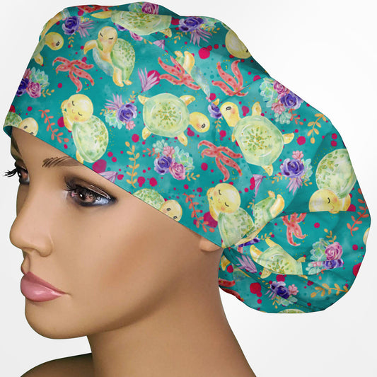 Cute Sea Turtle Bouffant Scrub Cap