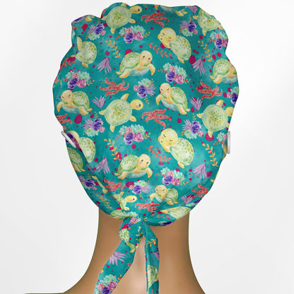 Cute Sea Turtle Low-Tie Surgeon Scrub Cap