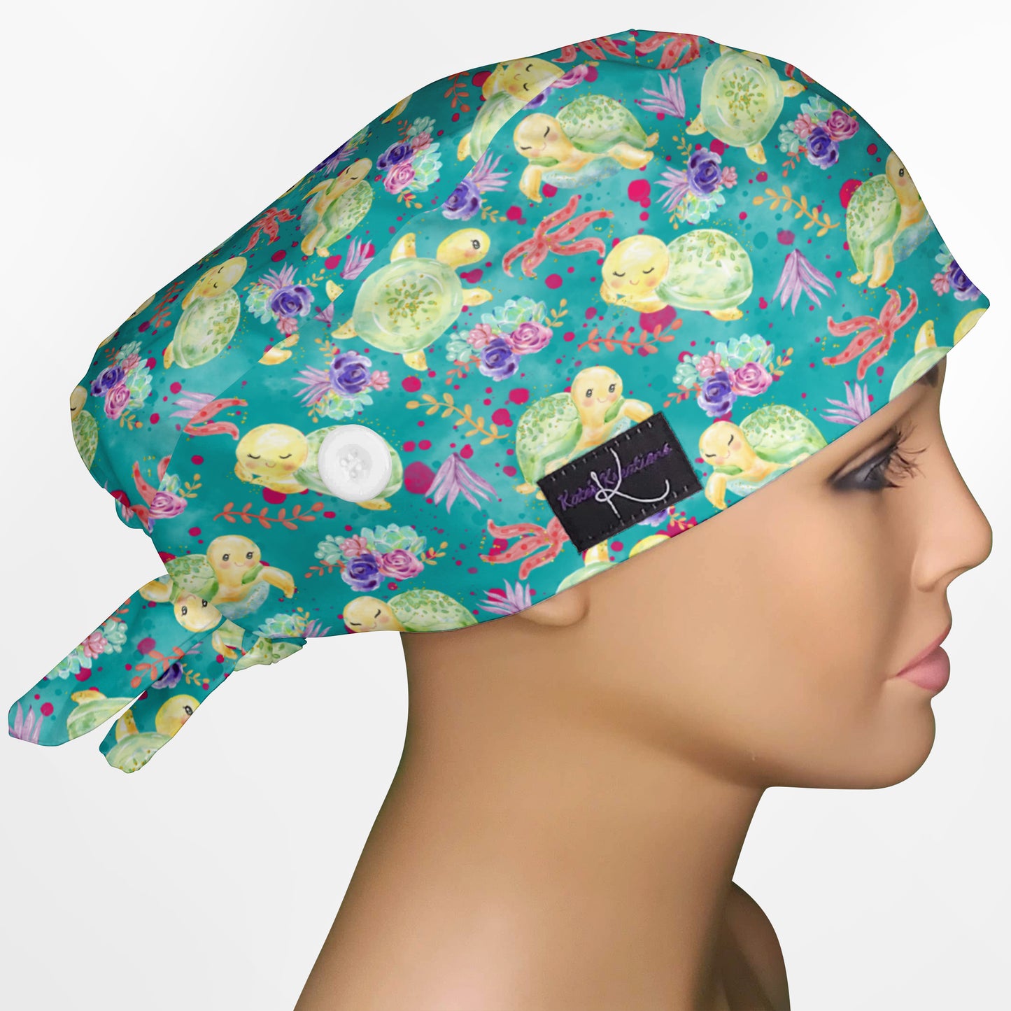 Cute Sea Turtle Low-Tie Surgeon Scrub Cap