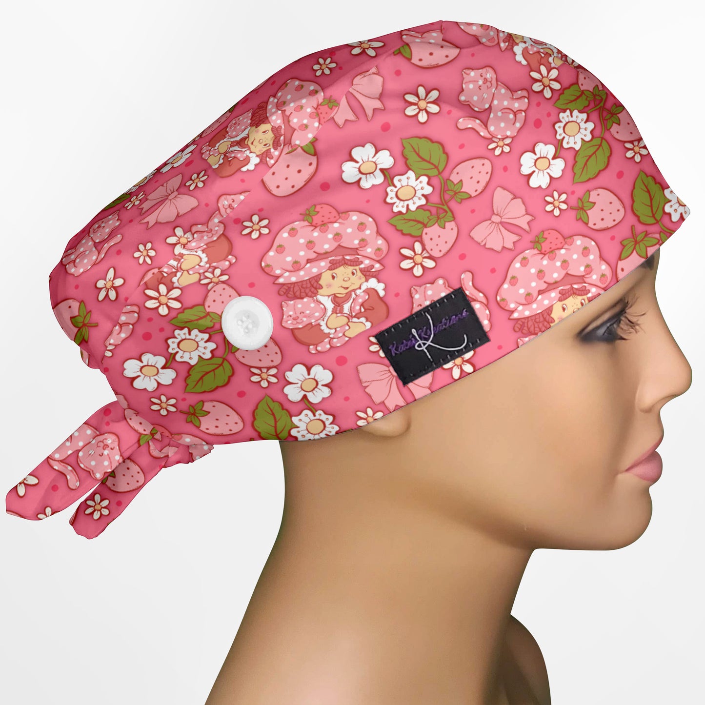 Cute Strawberry Shortcake Low-Tie Surgeon Scrub Cap