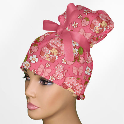 Cute Strawberry Shortcake High Bun Ponytail Scrub Cap
