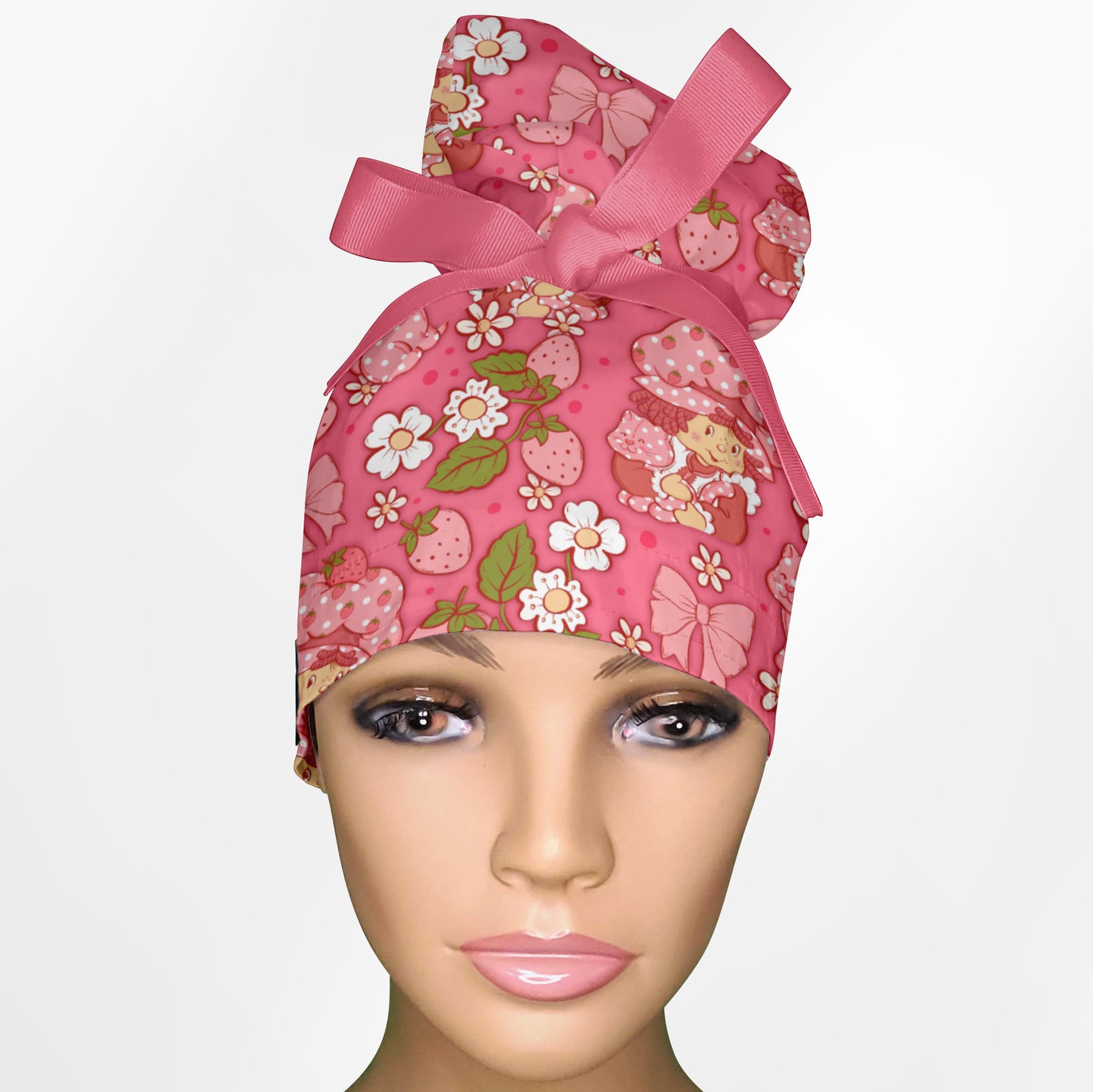 Cute Strawberry Shortcake High Bun Ponytail Scrub Cap