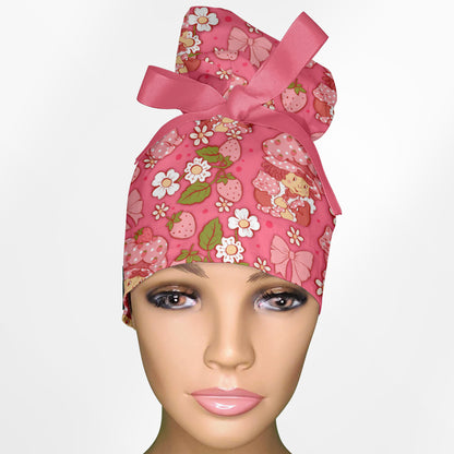 Cute Strawberry Shortcake High Bun Ponytail Scrub Cap