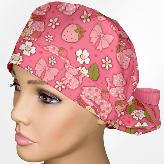 Cute Strawberry Shortcake Ponytail Scrub Cap