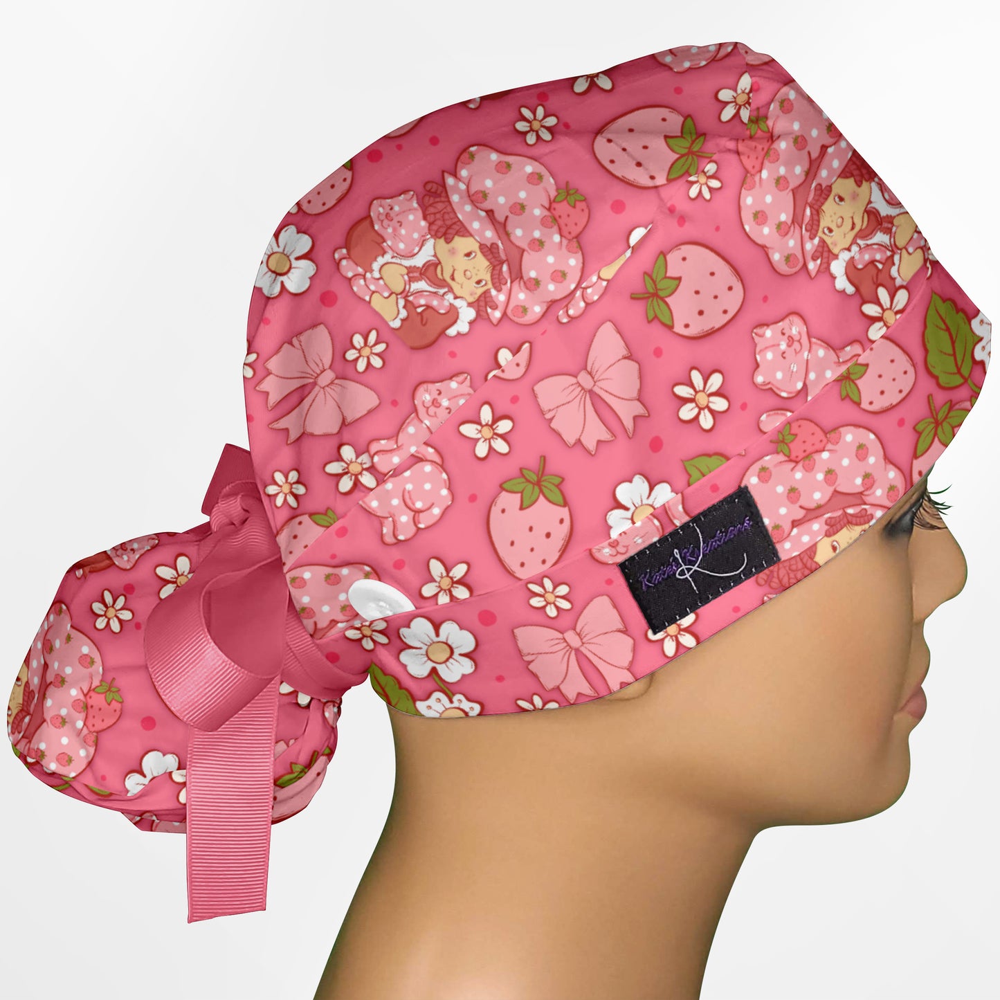 Cute Strawberry Shortcake Ponytail Scrub Cap
