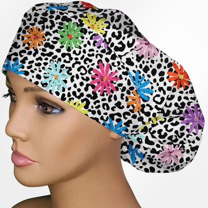 Daisy Leopard Bouffant Scrub Cap