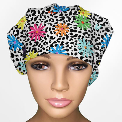 Daisy Leopard Bouffant Scrub Cap