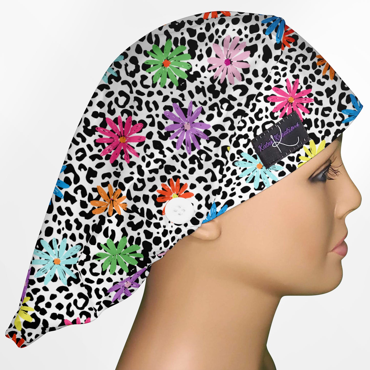 Daisy Leopard Bouffant Scrub Cap