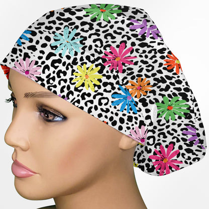 Daisy Leopard Euro Scrub Cap