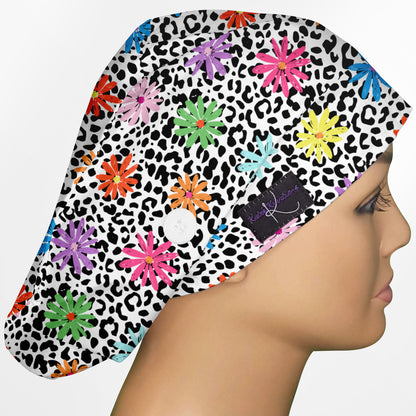 Daisy Leopard Euro Scrub Cap