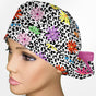Daisy Leopard Ponytail Scrub Cap