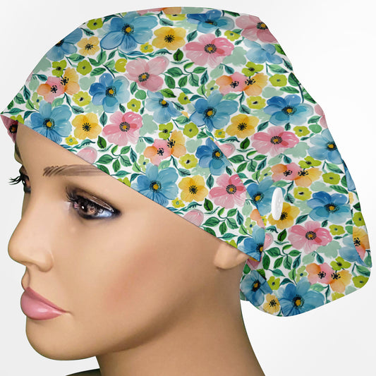 Dark Pastel Floral Euro Scrub Cap